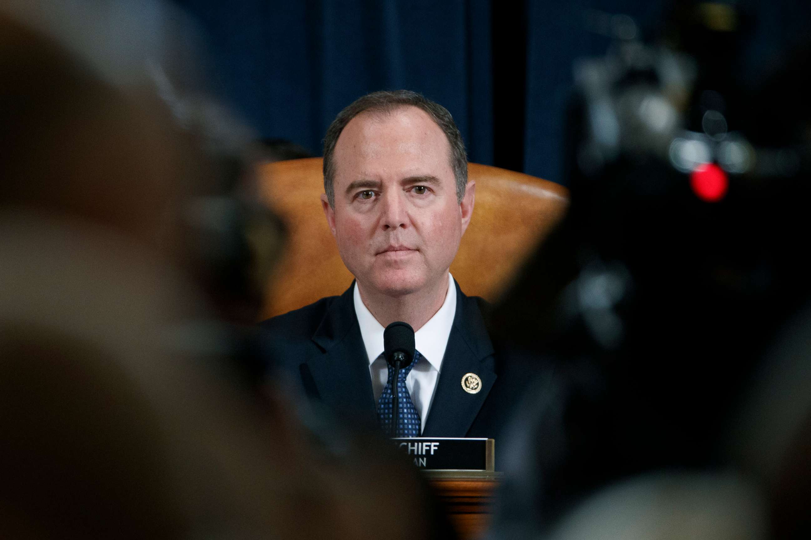 PHOTO: House Intelligence Committee Chairman Adam Schiff, D-Calif., listens as Ambassador Kurt Volker, former special envoy to Ukraine, and Tim Morrison, a former official at the National Security Council, testify on Capitol Hill, Nov. 19, 2019.