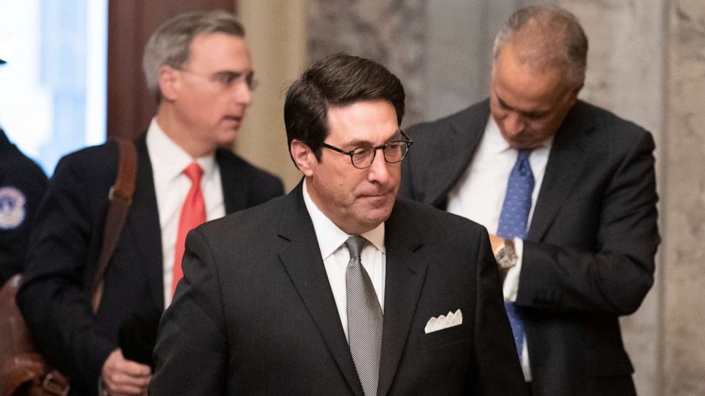 PHOTO: Personal attorney to President Donald Trump, Jay Sekulow, center, and White House counsel Pat Cipollone, left arrive on Capitol Hill, Feb. 3, 2020.