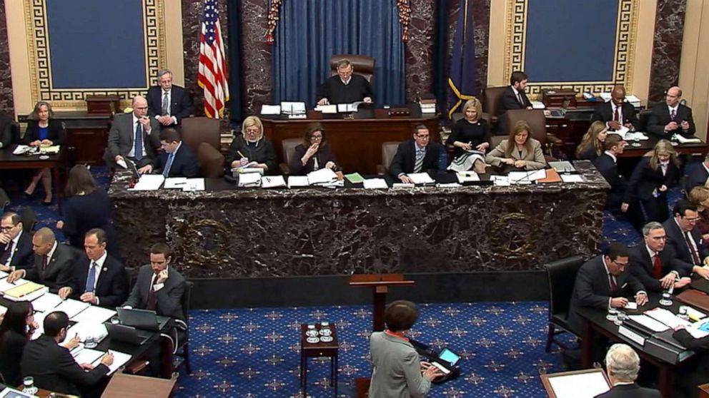 PHOTO: Supreme Court Chief Justice John Roberts prepares to start the day's proceedings during the impeachment trial against President Donald Trump in the Senate in Washington, Jan. 30, 2020.