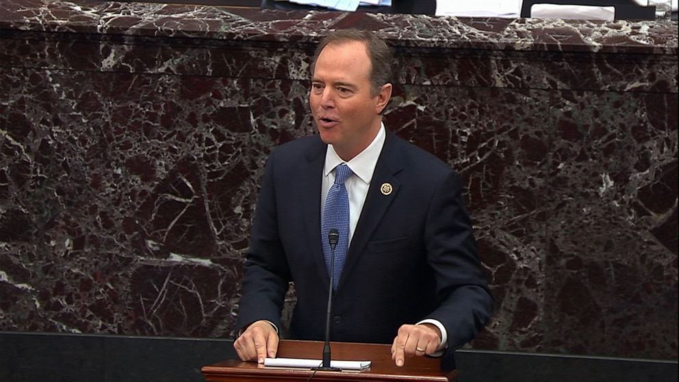 PHOTO: House Manager Rep. Adam Schiff answers a question during the impeachment trial against President Donald Trump in the Senate in Washington, Jan. 30, 2020.