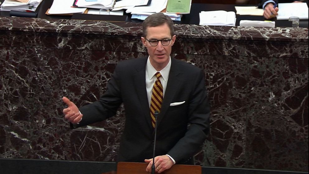 PHOTO: Deputy Counsel to the President Patrick Philbin answers a question during the impeachment trial against President Donald Trump in the Senate in Washington, Jan. 30, 2020.