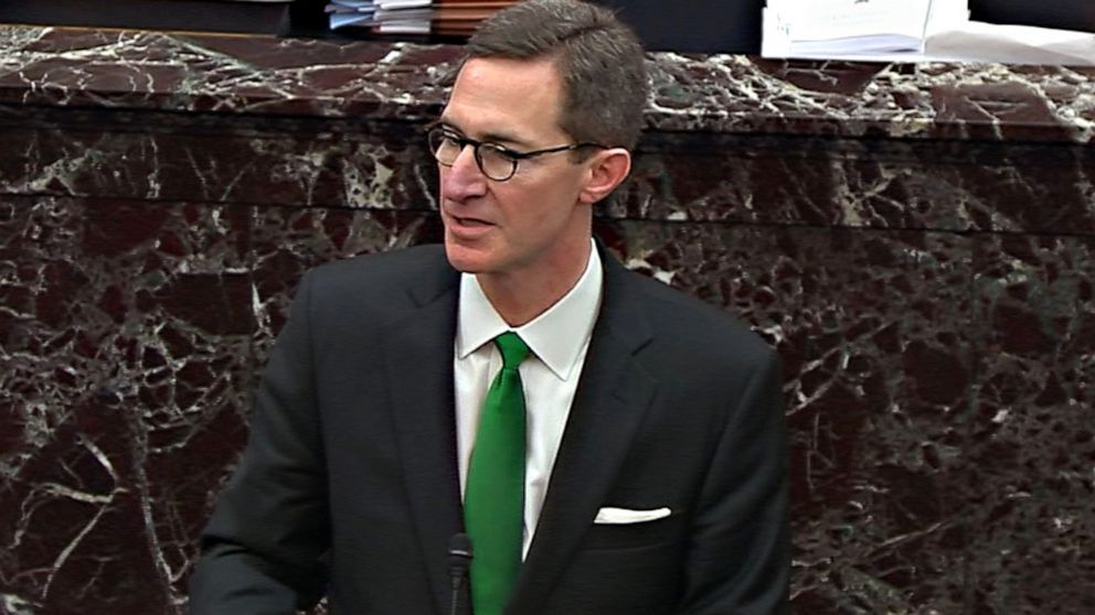 PHOTO: Deputy Counsel to the President Patrick Philbin addresses the Senate during the impeachment trial against President Donald Trump at the Capitol on Jan. 30, 2020, in Washington.