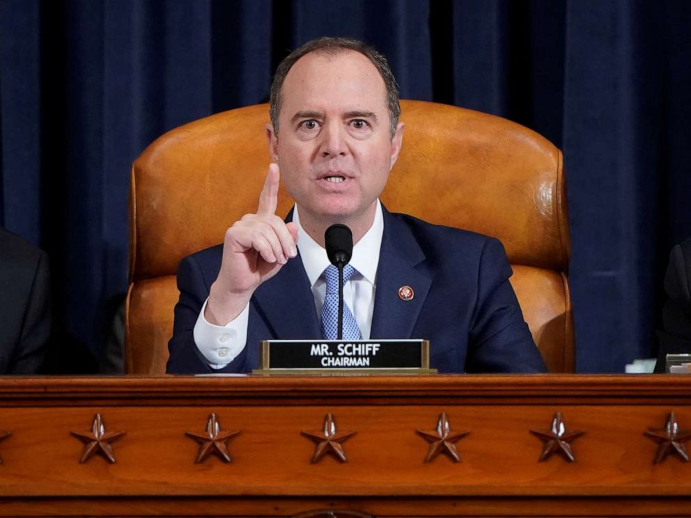 PHOTO: House Intelligence Chairman Adam Schiff speaks during the House Intelligence Committee hearing with witness Marie Yovanovitch, as part of the impeachment inquiry into President Donald Trump on Capitol Hill in Washington, Nov. 15, 2019.