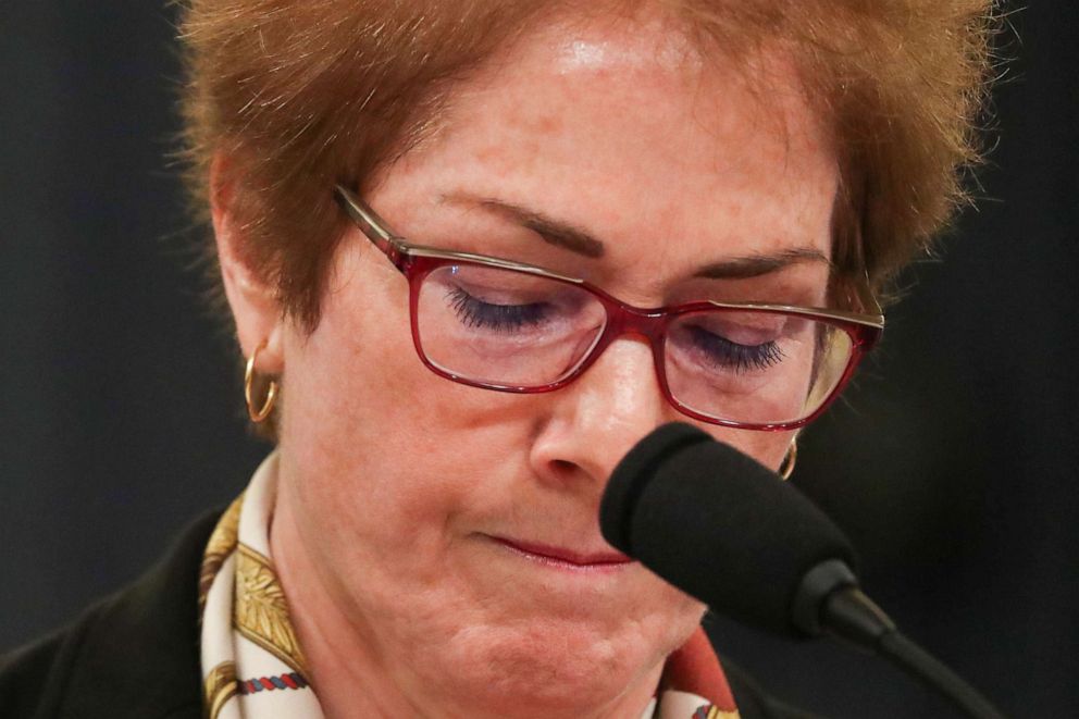 PHOTO: Marie Yovanovitch, former U.S. ambassador to Ukraine, testifies before a House Intelligence Committee hearing as part of the impeachment inquiry into President Donald Trump on Capitol Hill in Washington, Nov. 15, 2019.