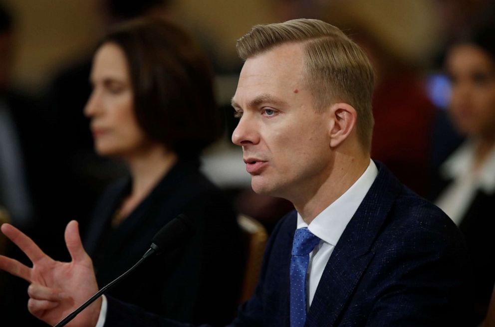 PHOTO: David Holmes, a U.S. diplomat in Ukraine, testifies before the House Intelligence Committee on Capitol Hill in Washington, Nov. 21, 2019.