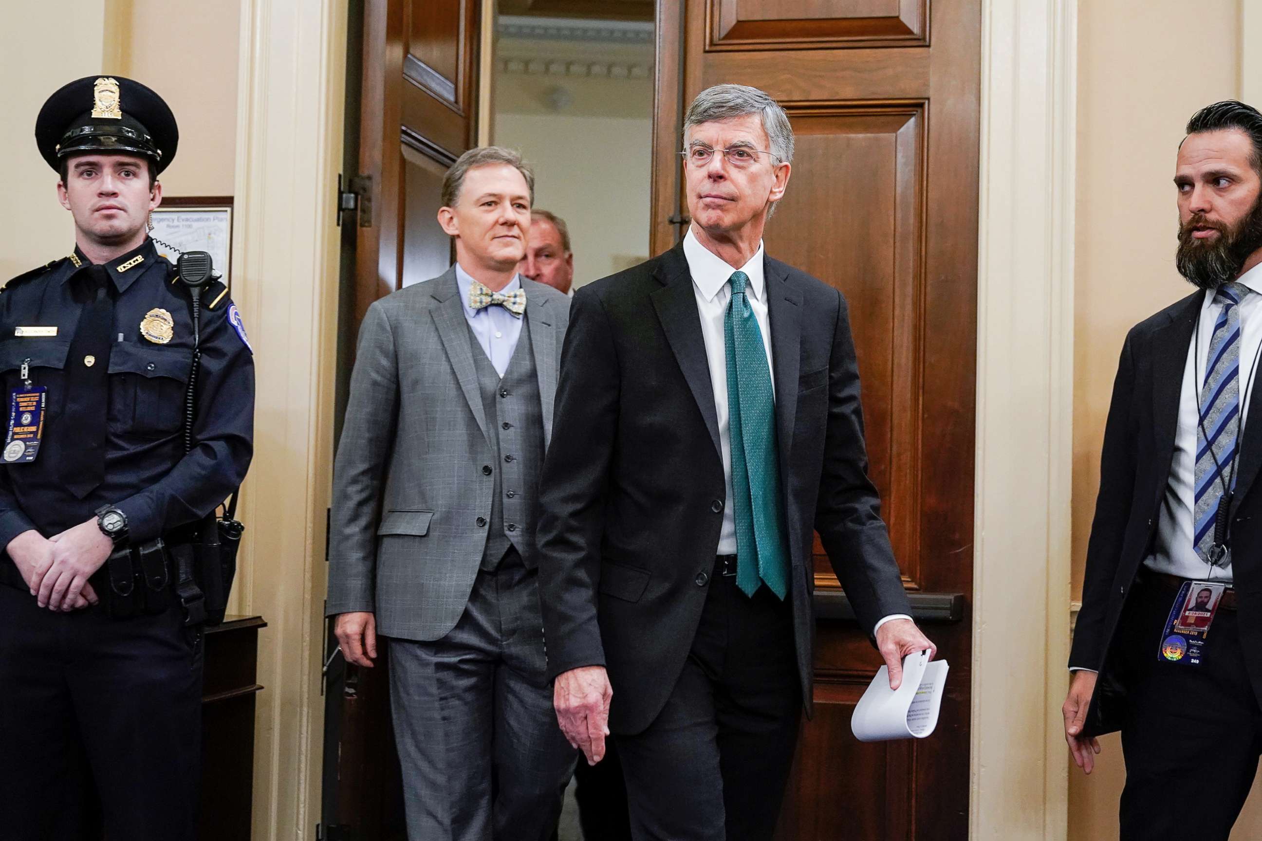 PHOTO: Ambassador Bill Taylor and George Kent arrive at a House Intelligence Committee hearing as part of the impeachment inquiry into President Donald Trump on Capitol Hill in Washington, Nov. 13, 2019.