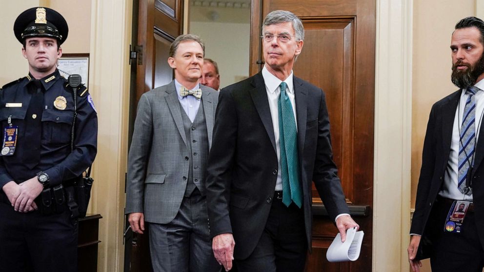 PHOTO: Ambassador Bill Taylor and George Kent arrive at a House Intelligence Committee hearing as part of the impeachment inquiry into President Donald Trump on Capitol Hill in Washington, Nov. 13, 2019.