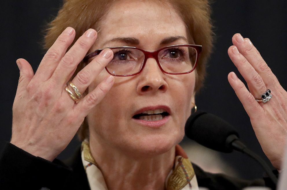 PHOTO: Former U.S. Ambassador to Ukraine Marie Yovanovitch testifies before the House Intelligence Committee in the Longworth House Office Building on Capitol Hill, Nov. 15, 2019, in Washington.