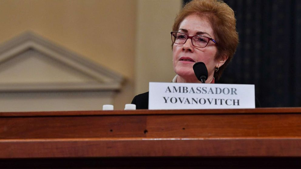 PHOTO: Former US Ambassador to the Ukraine Marie Yovanovitch testifies before the House Permanent Select Committee on Intelligence as part of the impeachment inquiry into President Donald Trump, on Capitol Hill, Nov. 15, 2019.