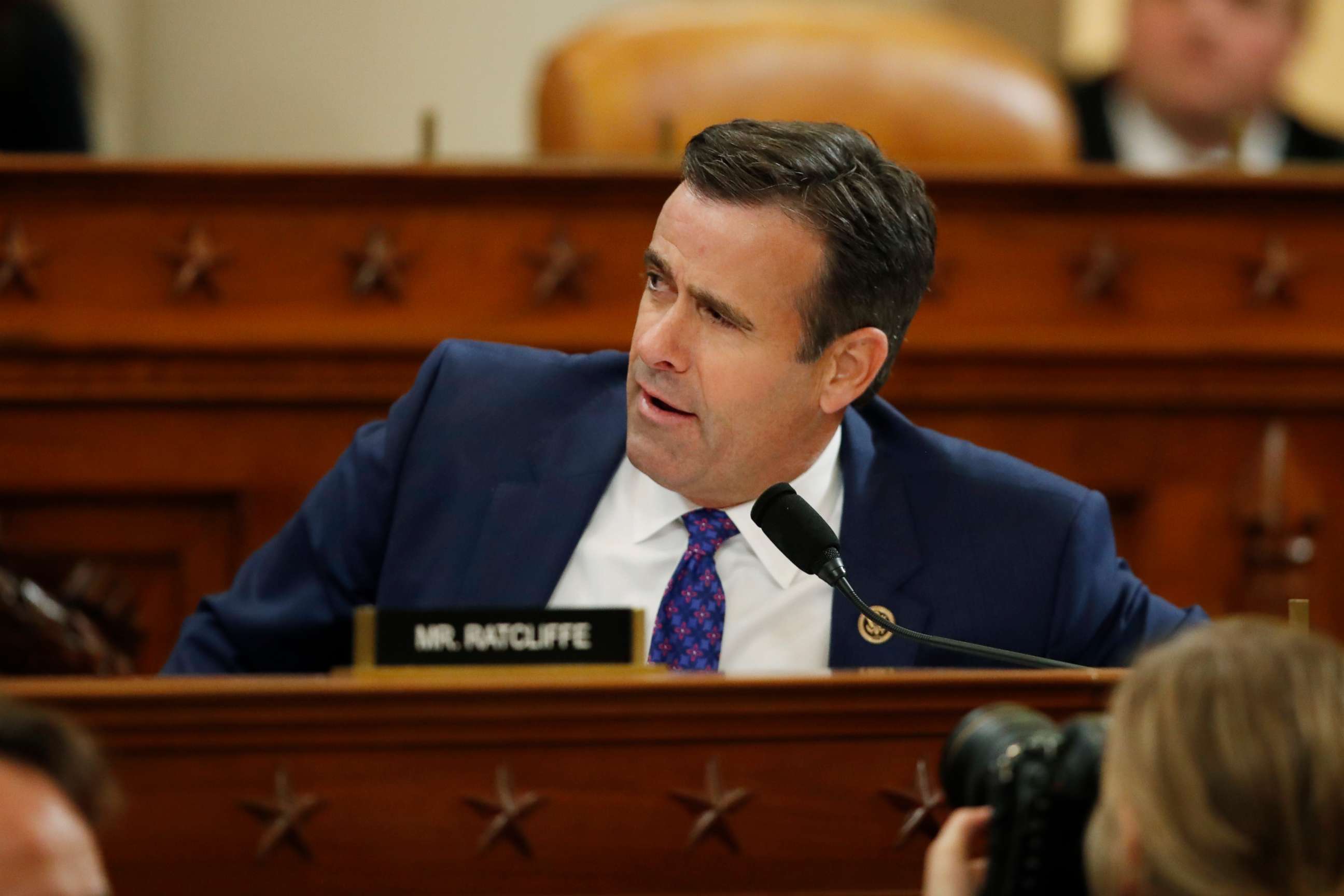 PHOTO: Rep. John Ratcliffe speaks during a hearing with top U.S. diplomat in Ukraine William Taylor, and career Foreign Service officer George Kent, before the House Intelligence Committee on Capitol Hill in Washington, Nov. 13, 2019.