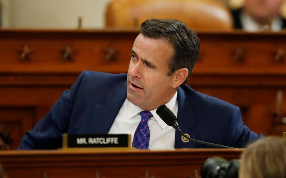PHOTO: Rep. John Ratcliffe speaks during a hearing with top U.S. diplomat in Ukraine William Taylor, and career Foreign Service officer George Kent, before the House Intelligence Committee on Capitol Hill in Washington, Nov. 13, 2019.