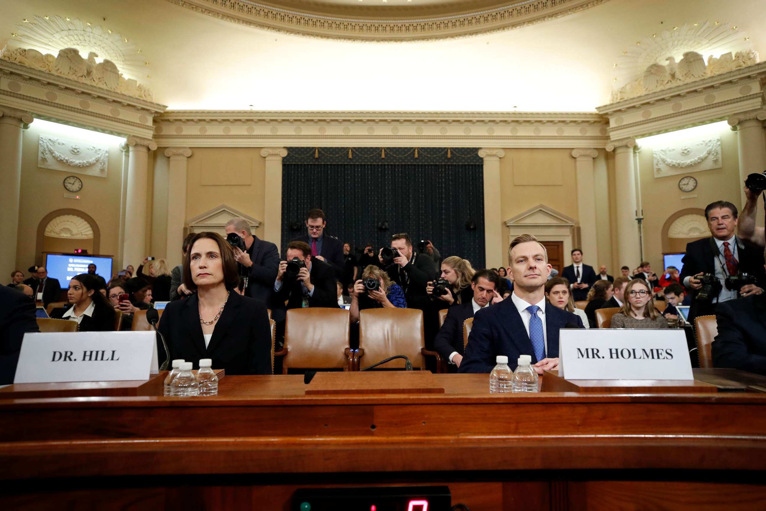 PHOTO: Former White House national security aide Fiona Hill, and David Holmes, a U.S. diplomat in Ukraine, arrive to testify before the House Intelligence Committee on Capitol Hill in Washington, Nov. 21, 2019.
