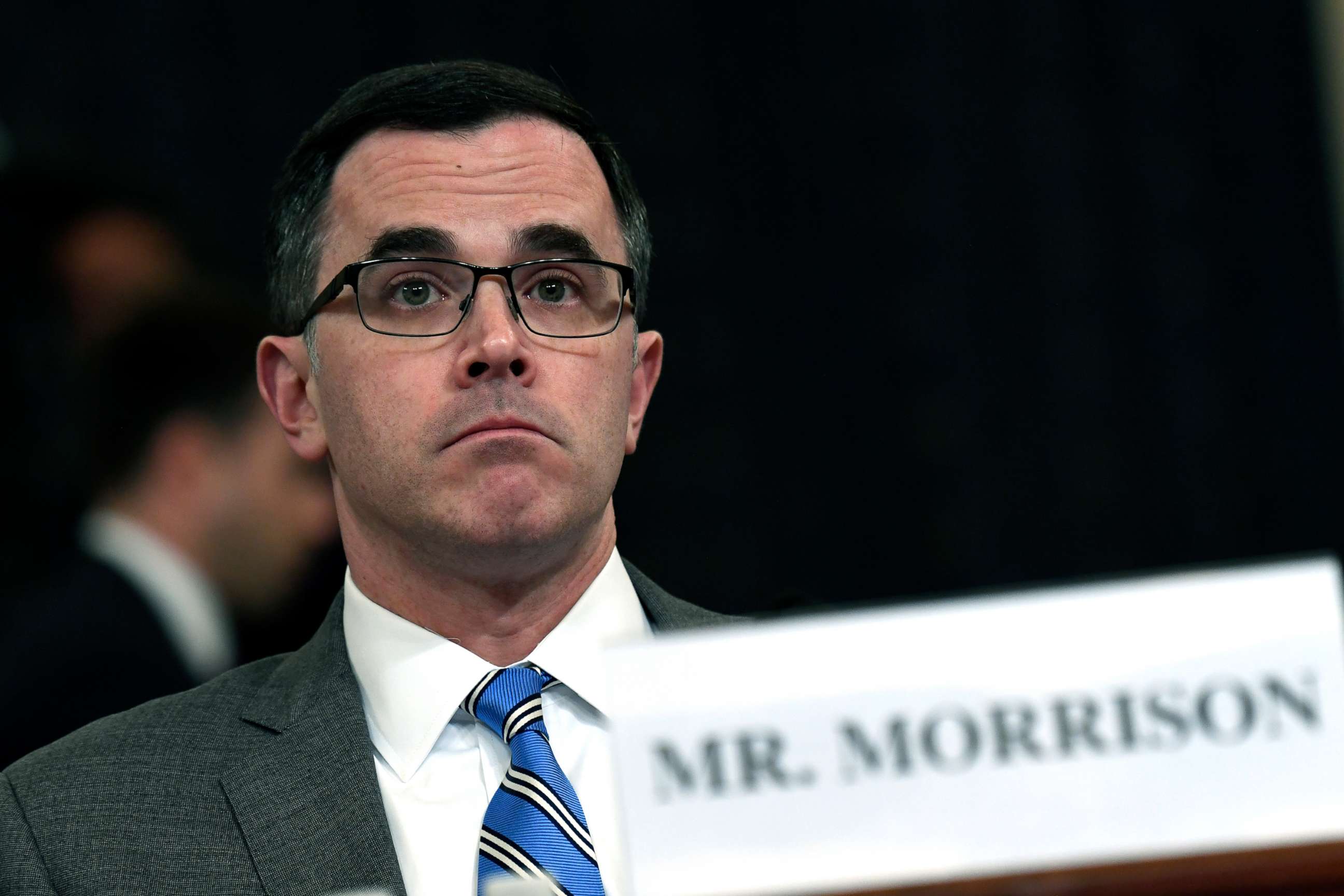 PHOTO: Tim Morrison, a former official at the National Security Council arrives to testify before the House Intelligence Committee on Capitol Hill, Nov. 19, 2019,