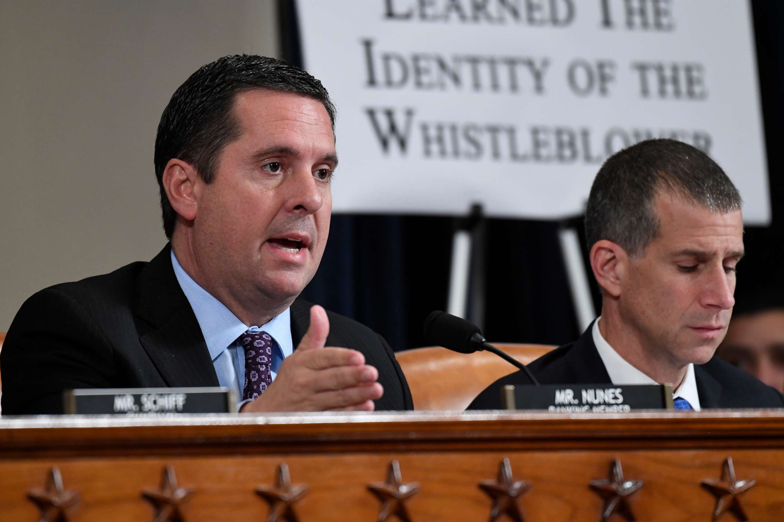 PHOTO: Ranking member Rep. Devin Nunes questions former White House national security aide Fiona Hill, and David Holmes, a U.S. diplomat in Ukraine, as they testify before the House Intelligence Committee on Capitol Hill in Washington, Nov. 21, 2019.