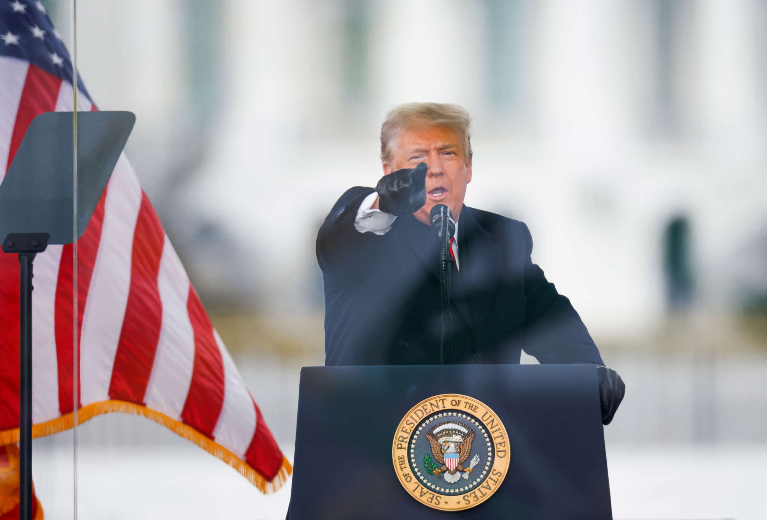 PHOTO: President Donald Trump gestures as he speaks during a rally to contest the certification of the 2020 U.S. presidential election results by the Congress, in Washington, Jan 6, 2021.