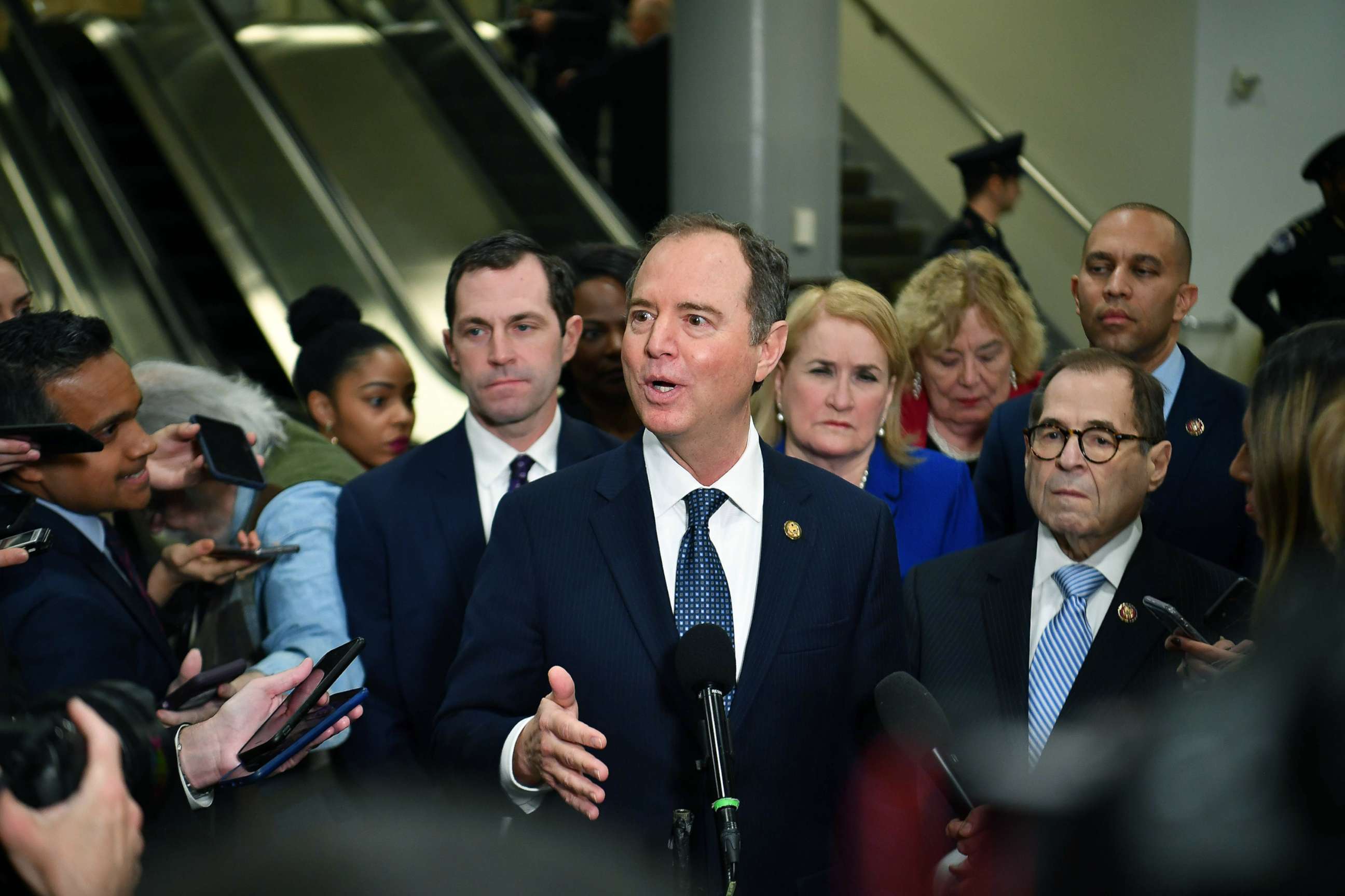 PHOTO: Lead House Manager Adam Schiff speaks to the press at the Capitol in Washington, D.C., Jan. 22, 2020.