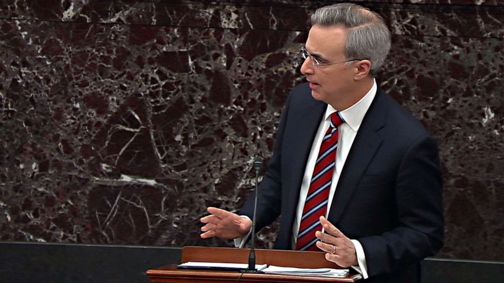 PHOTO: In this screengrab, White House Counsel Pat Cipollone speaks in the Senate Chamber in defense of President Trump during his impeachment trial at the U.S. Capitol on Jan. 25, 2020, in Washington. 