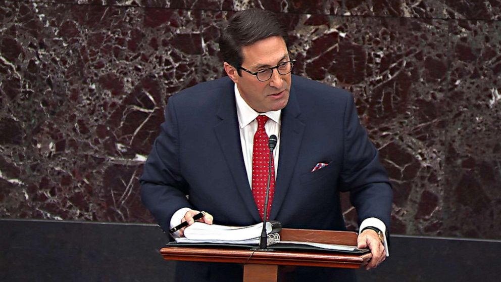 PHOTO: In this image from video, personal attorney to President Donald Trump, Jay Sekulow, speaks in defense of President Trump during his impeachment trial in the Senate at the U.S. Capitol in Washington, Jan. 25, 2020.