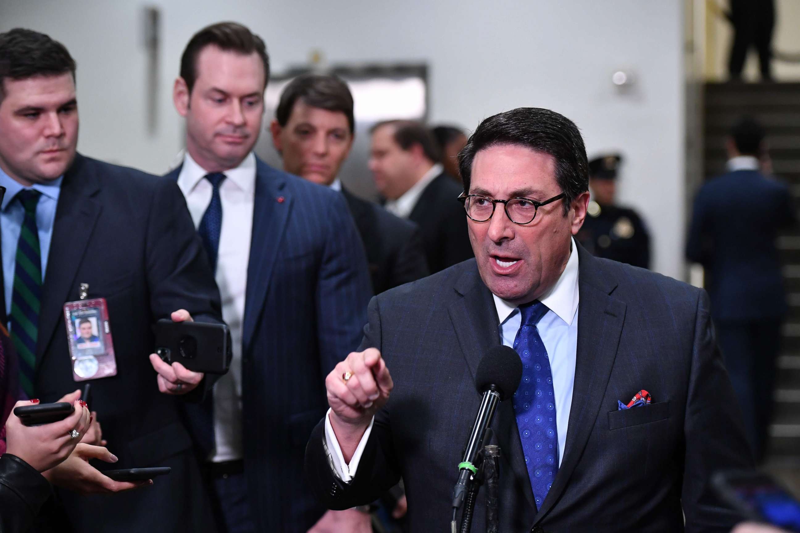 PHOTO: President Donald Trump's personal lawyer Jay Sekulow speaks to the press during a recess in the impeachment trial at the U.S. Capitol on Jan. 24, 2020, in Washington.