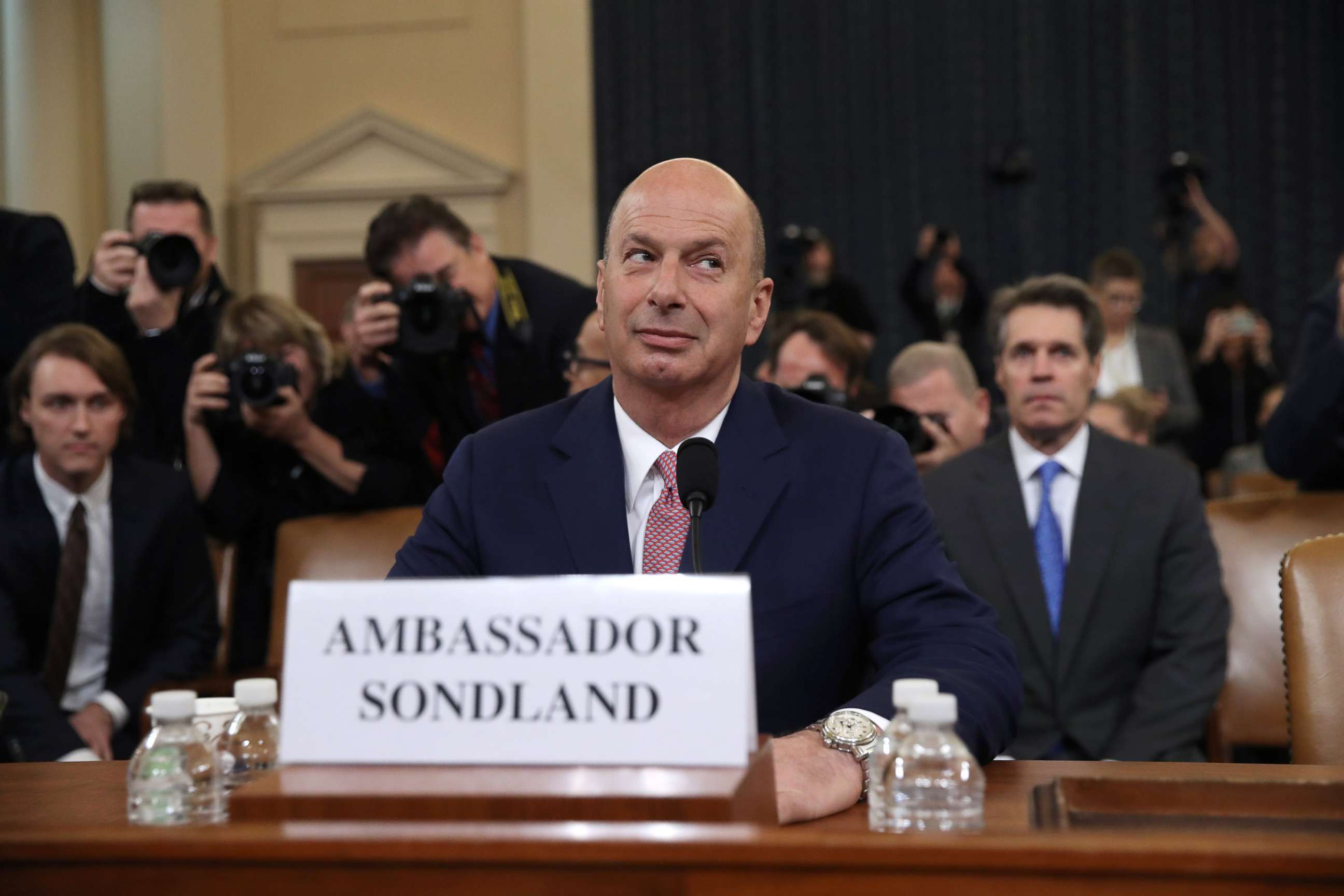 PHOTO: Gordon Sondland, the U.S ambassador to the European Union, waits to testify before the House Intelligence Committee during an impeachment hearing on Capitol Hill, Nov. 20, 2019 in Washington, D.C.