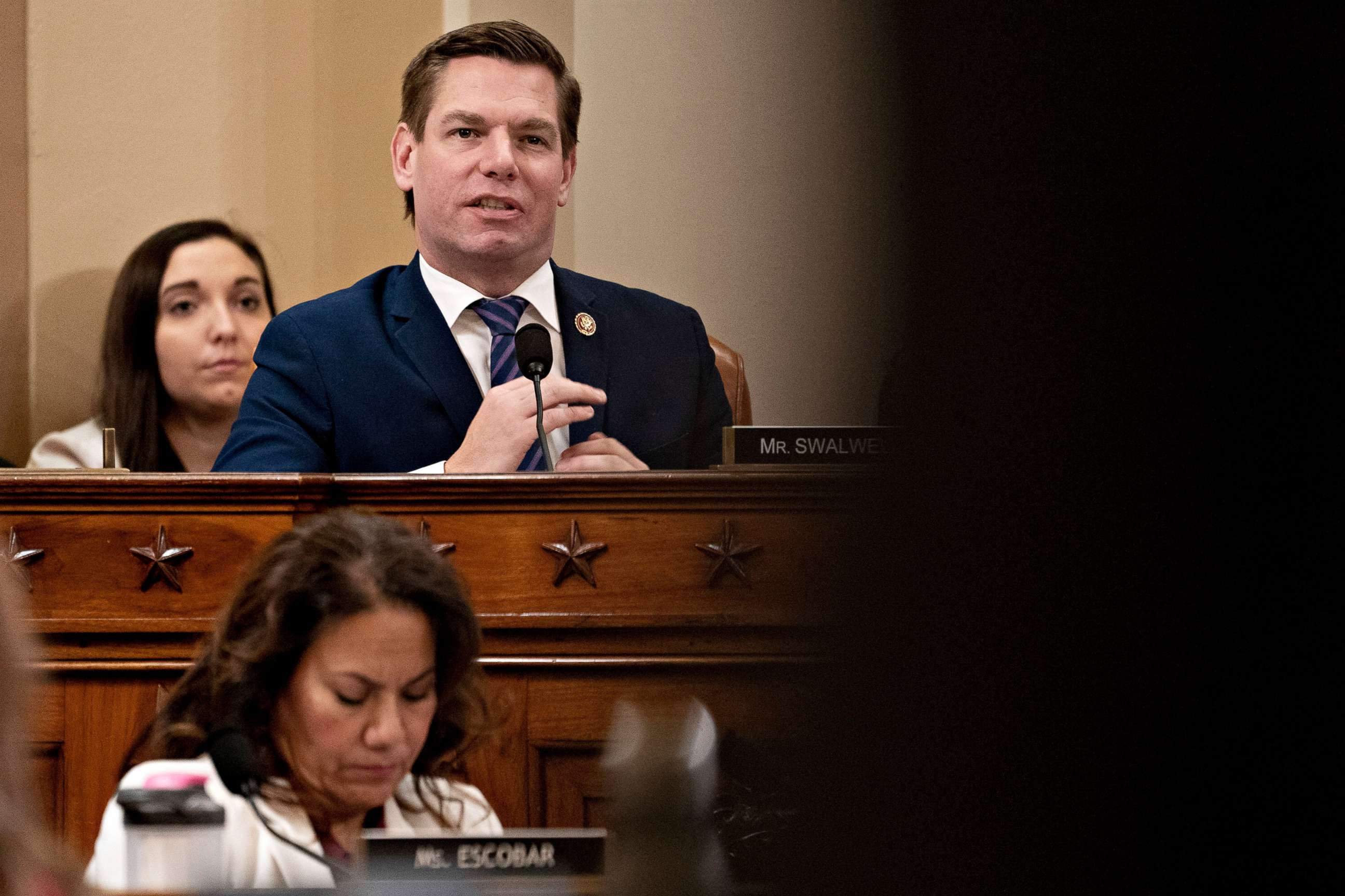 PHOTO: Rep. Eric Swalwell, D-Calif., speaks during a House Judiciary Committee markup of the articles of impeachment against President Donald Trump, on Capitol Hill, Dec. 12, 2019, in Washington, D.C.