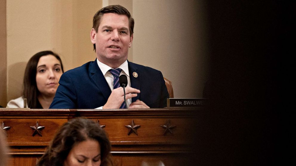 PHOTO: Rep. Eric Swalwell, D-Calif., speaks during a House Judiciary Committee markup of the articles of impeachment against President Donald Trump, on Capitol Hill, Dec. 12, 2019, in Washington, D.C.
