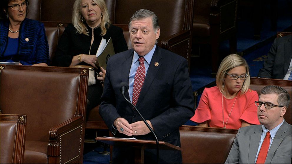 PHOTO: House Rules Committee ranking member Rep. Tom Cole speaks as the House of Representatives debates the articles of impeachment against President Donald Trump at the Capitol in Washington, Dec. 18, 2019.