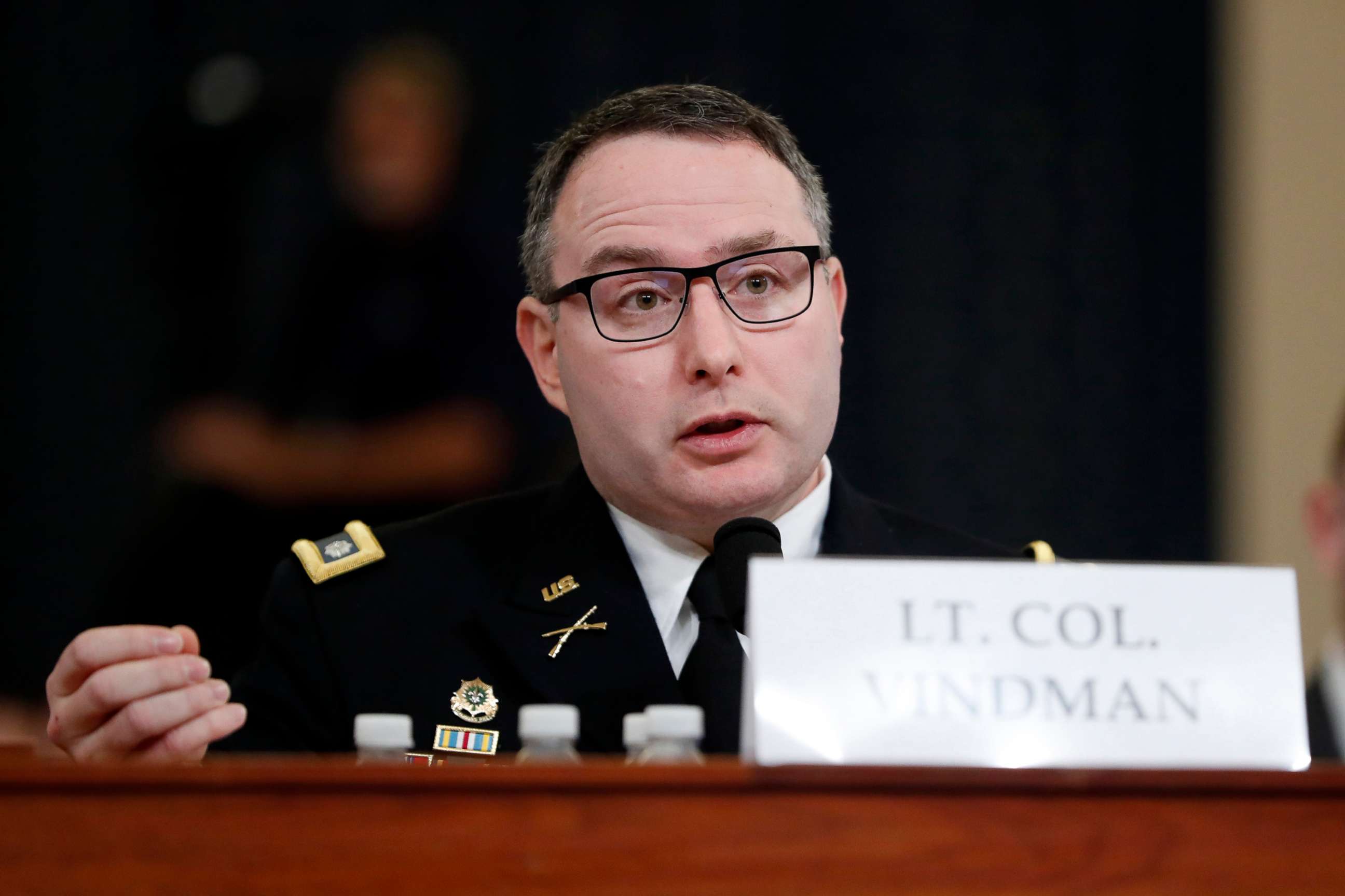 PHOTO: National Security Council aide Lt. Col. Alexander Vindman testifies before the House Intelligence Committee on Capitol Hill in Washington, D.C., Nov. 19, 2019.