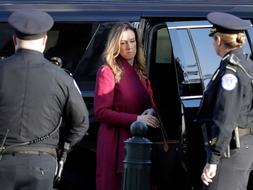 PHOTO: Jennifer Williams, an aide to Vice President Mike Pence, arrives to testify before the House Intelligence Committee on Capitol Hill in Washington, D.C., Nov. 19, 2019, during a public impeachment hearing.