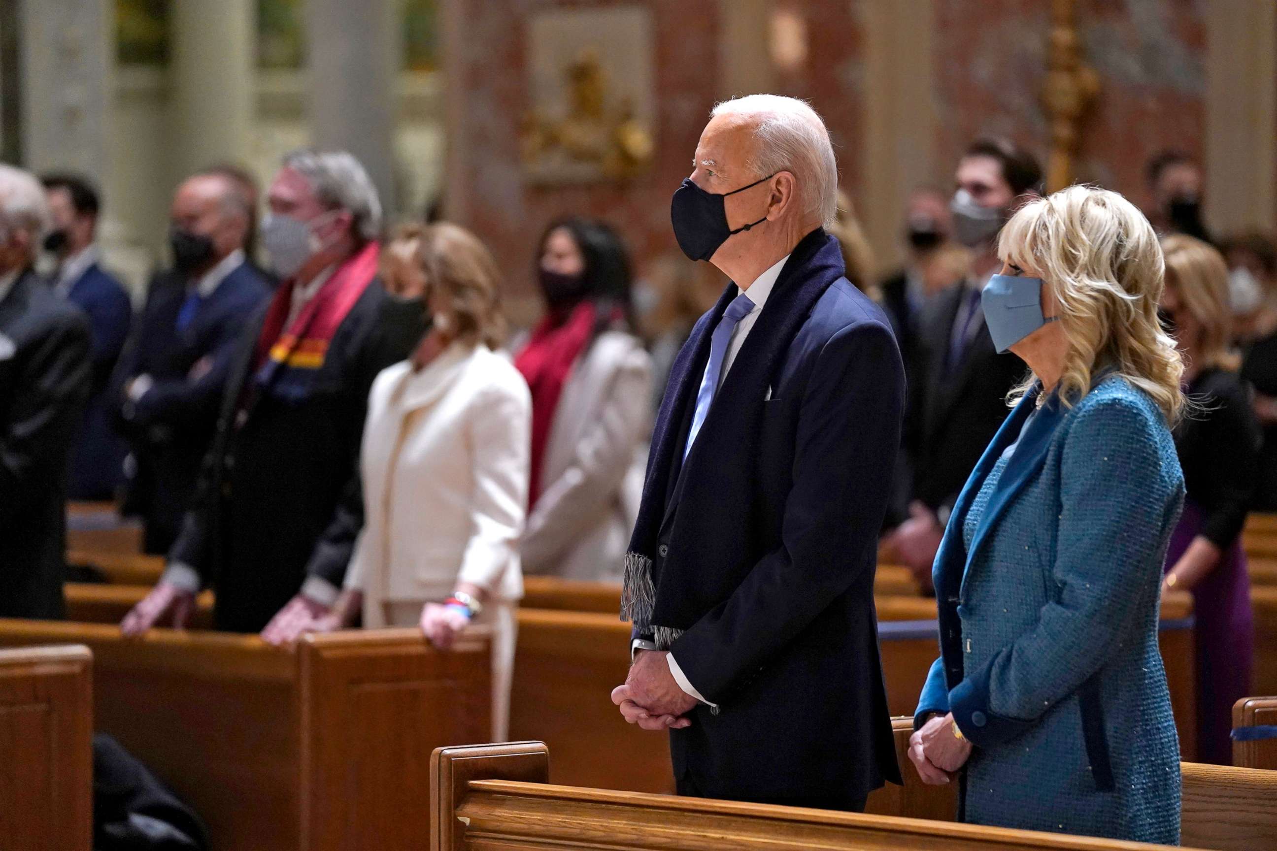 PHOTO: President-elect Joe Biden is joined by his wife Jill Biden as they celebrate Mass at the Cathedral of St. Matthew the Apostle during Inauguration Day ceremonies, Jan. 20, 2021, in Washington.