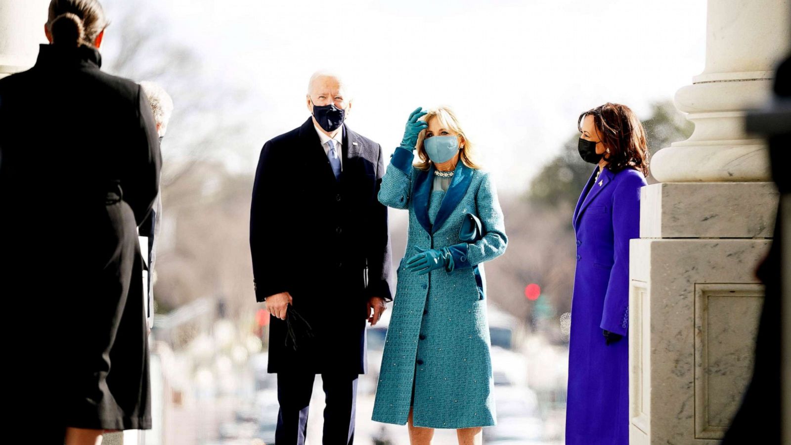 PHOTO: President-elect Joe Biden and Jill Biden with Vice President-elect Kamala Harris arrive at the East Front of the US Capitol for his inauguration ceremony to be the 46th President of the United States in Washington, D.C, on Jan. 20, 2021.