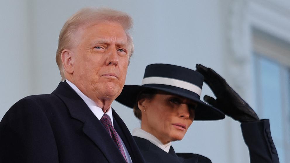 PHOTO: President-elect Donald Trump and his wife Melania Trump look on as they meet with U.S. President Joe Biden and first lady Jill Biden on inauguration day of Donald Trump's second presidential term in Washington, Jan. 20, 2025. 