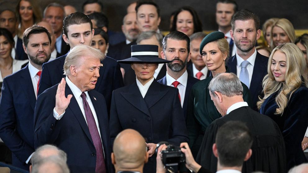 PHOTO: Donald Trump is sworn in as the 47th US President in the US Capitol Rotunda in Washington, DC, on Jan. 20, 2025.