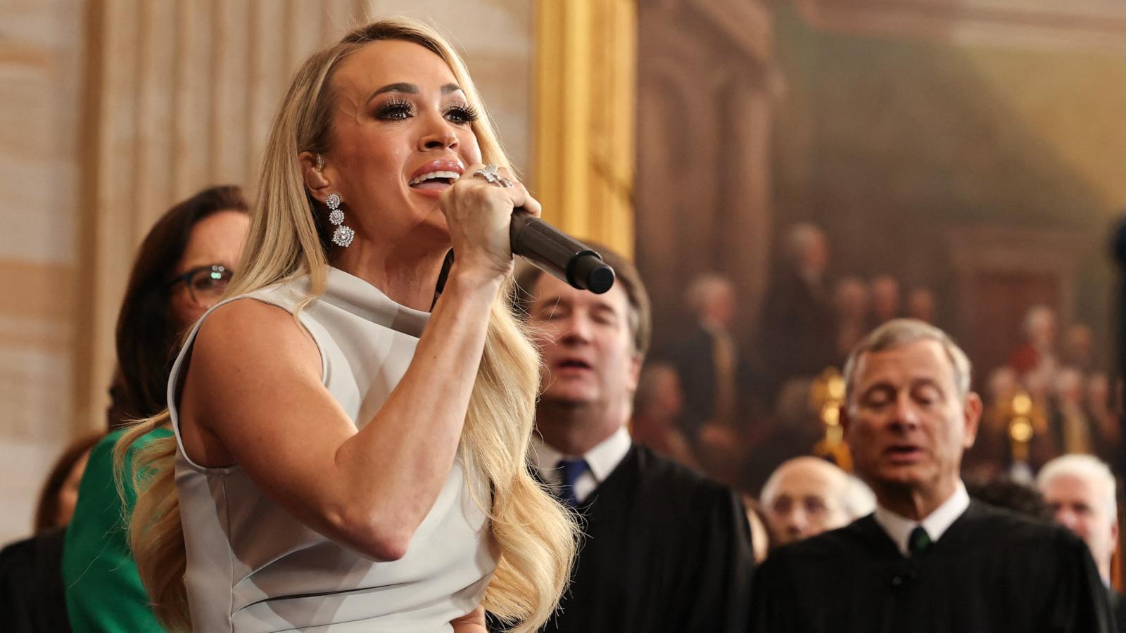 PHOTO: Country music artist Carrie Underwood performs during inauguration ceremonies in the Rotunda of the US Capitol on Jan. 20, 2025 in Washington, DC.