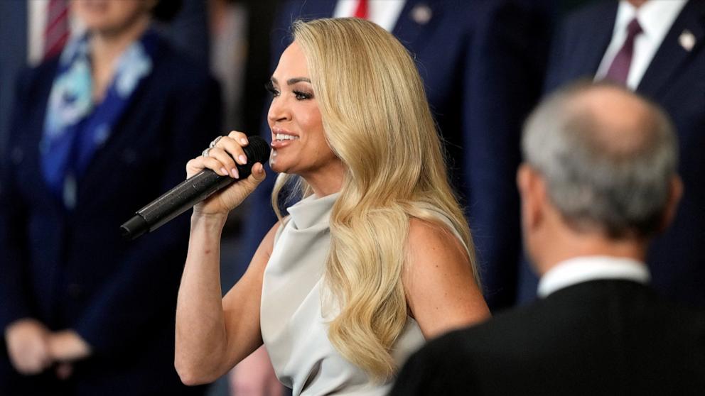 PHOTO: Carrie Underwood performs during the 60th Presidential Inauguration in the Rotunda of the U.S. Capitol in Washington, Jan. 20, 2025.