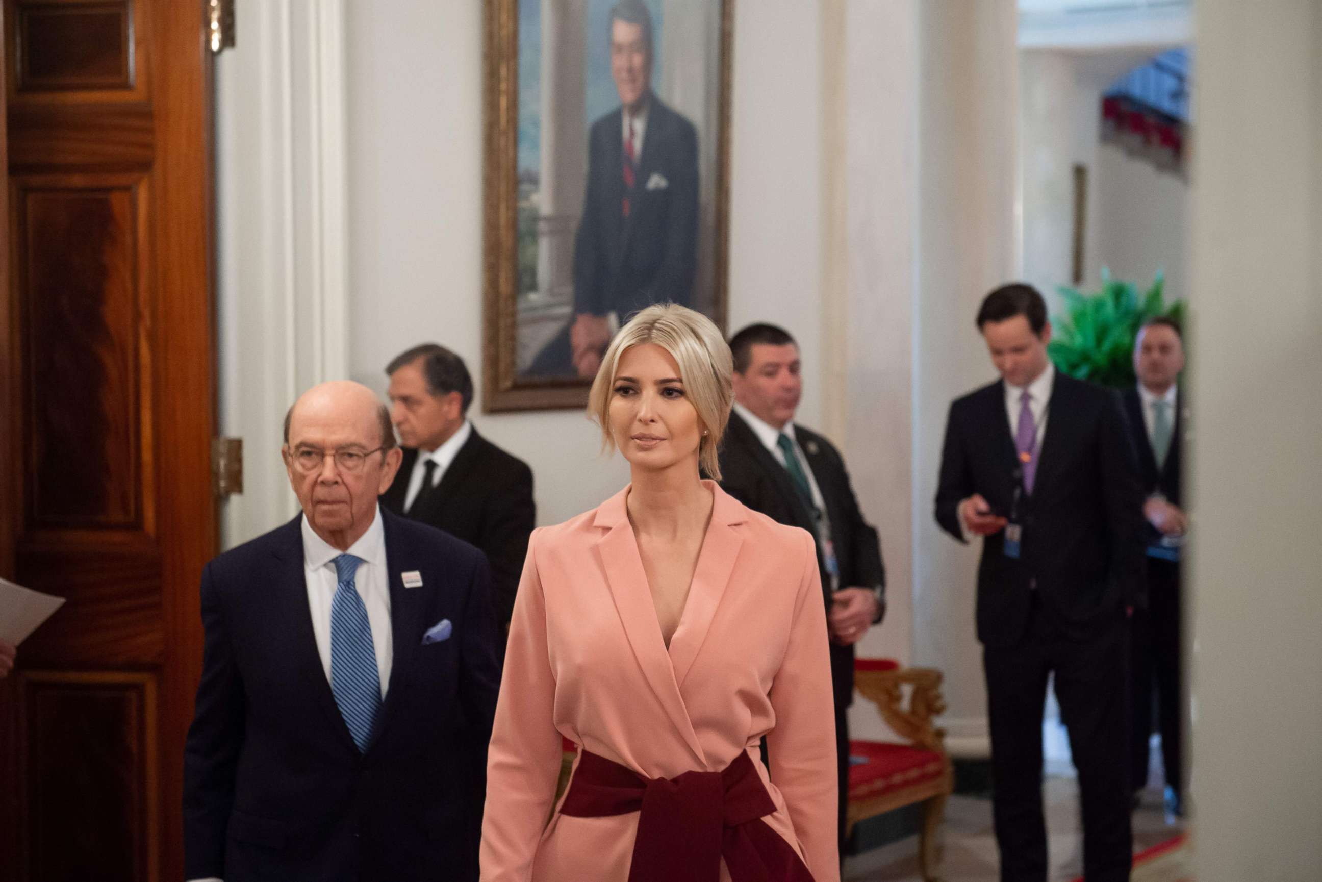PHOTO: Senior White House adviser Ivanka Trump arrives for the first meeting of the American Workforce Policy Advisory Board at the White House, March 6, 2019. 