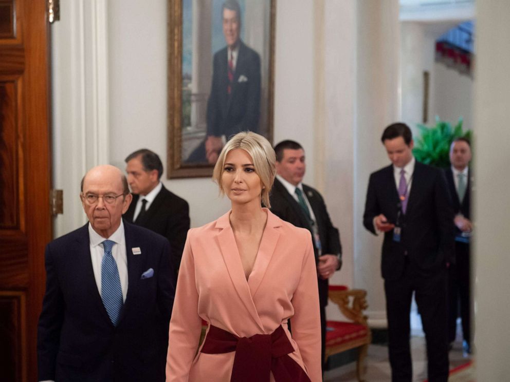 PHOTO: Senior White House adviser Ivanka Trump arrives for the first meeting of the American Workforce Policy Advisory Board at the White House, March 6, 2019.