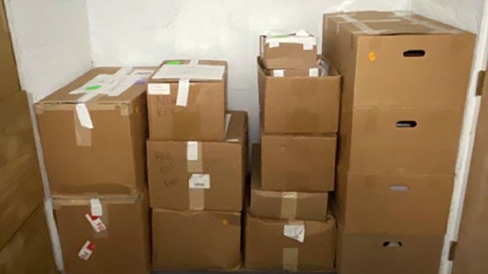 PHOTO: A photo contained in the indictment released on June 9, 2023, from the U.S. Southern District of Florida, shows boxes of potentially sensitive documents that were found at Mar-a-Lago in Palm Beach, Fla.