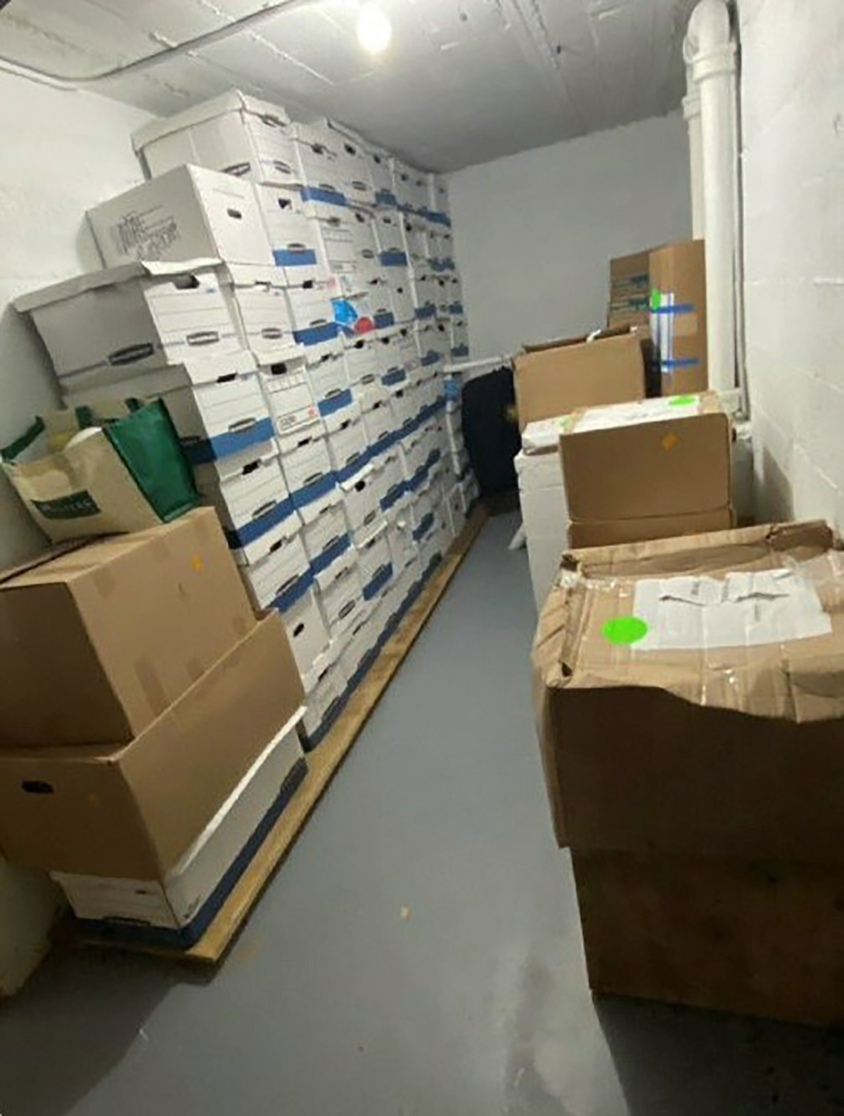 PHOTO: A photo contained in the indictment released on June 9, 2023, from the U.S. Southern District of Florida, shows boxes of potentially sensitive documents that were found at Mar-a-Lago in Palm Beach, Fla.