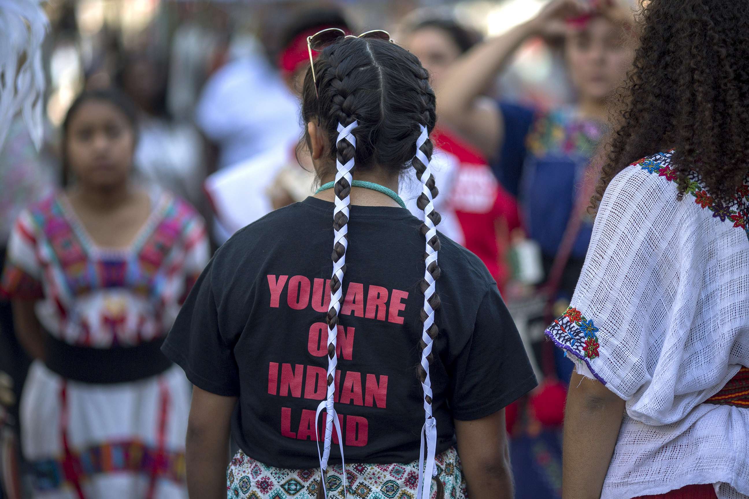 PHOTO: Dancers from a school for indigenous students prepare to dance during an event celebrating Indigenous Peoples Day, Oct. 8, 2017 in Los Angeles.