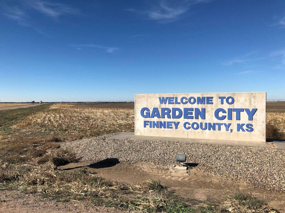 PHOTO: A sign sits on the edge of Garden City, Kan., in October 2020.