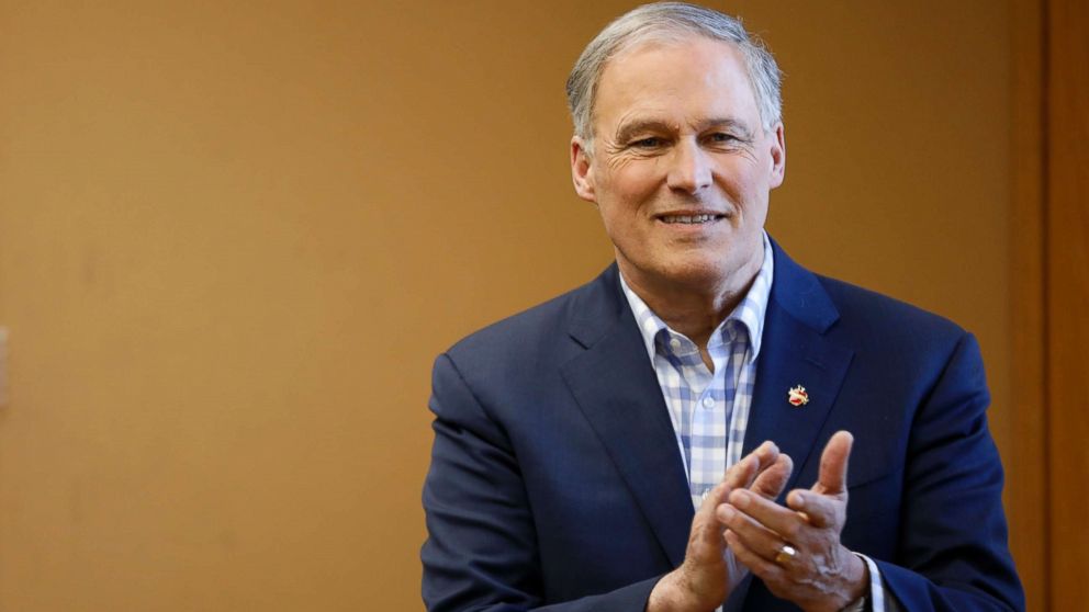 PHOTO: 2020 Democratic presidential candidate Washington Gov. Jay Inslee waits to speak at a round table discussion about climate change, March 5, 2019, at Iowa State University in Ames, Iowa.