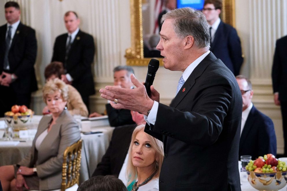 PHOTO: Washington Governor Jay Inslee speaks during the 2018 White House business session with governors in the State Dining Room of the White House, Feb. 26, 2018. 