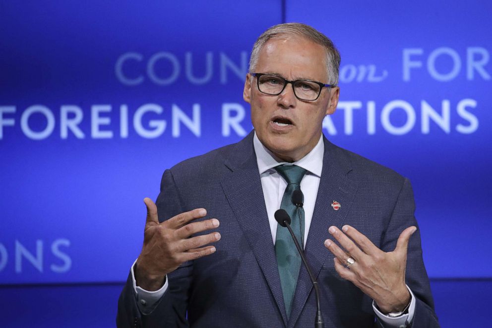 PHOTO: Wash. Governor Jay Inslee speaks about climate change at the Council on Foreign Relations, June 5, 2019, in New York.