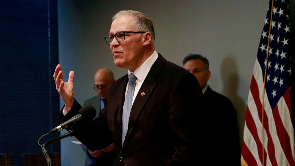 PHOTO: Washington state Gov. Jay Inslee talks at a press conference about the coronavirus outbreak, March 16, 2020, in Seattle.