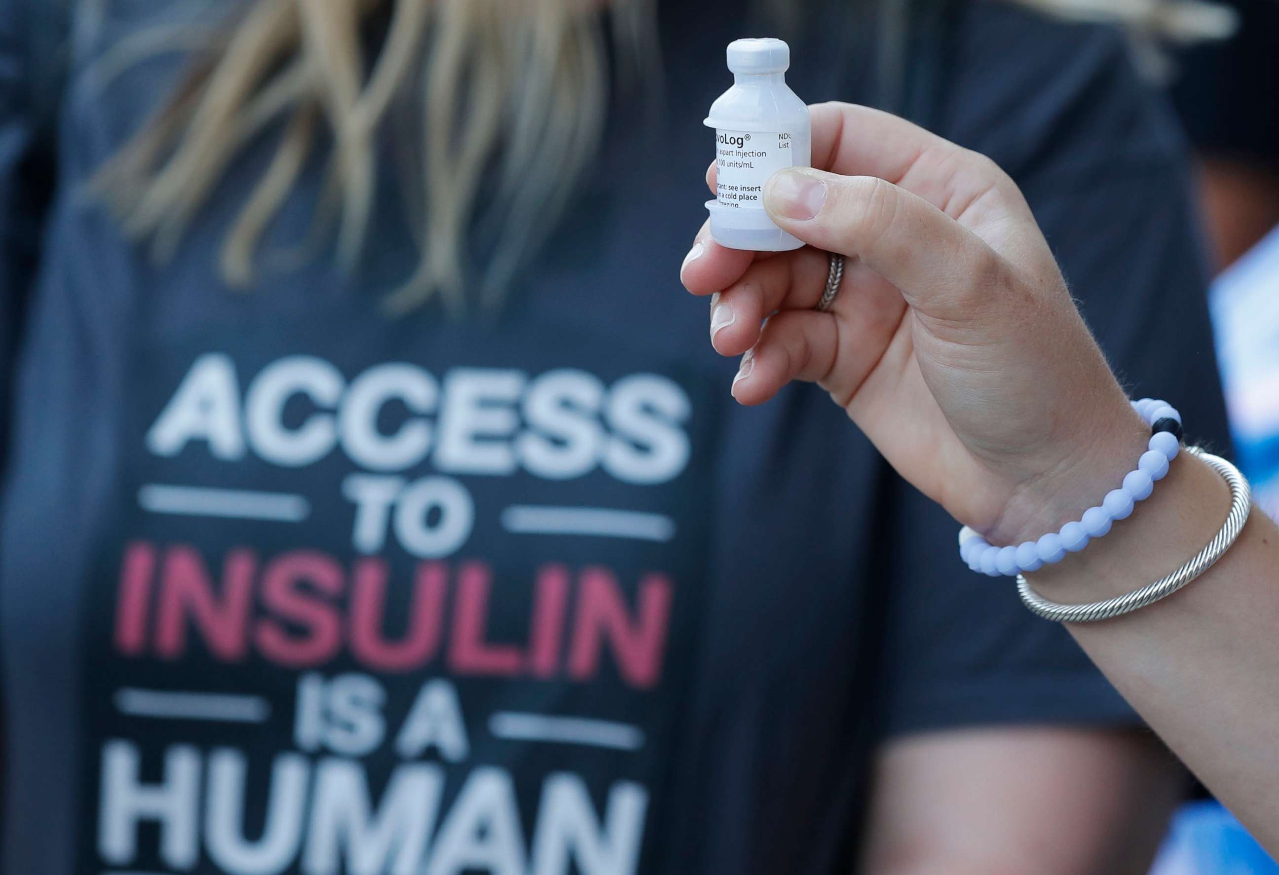 PHOTO: A patient holds a vial of insulin during a news conference outside the Olde Walkersville Pharmacy, July 28, 2019, in Windsor, Ont. 