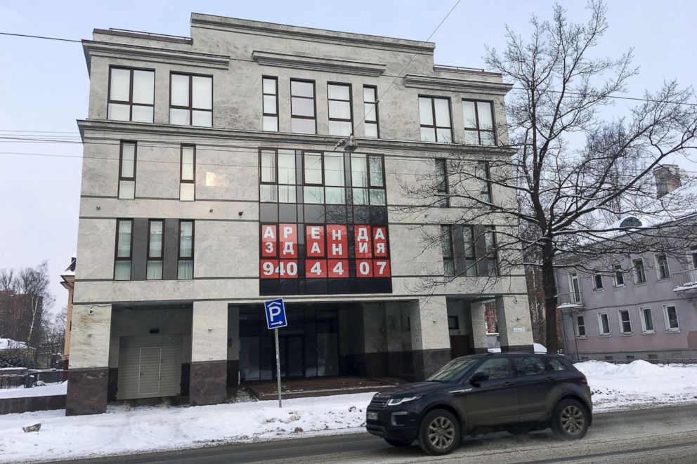 PHOTO: A car sits in front of the four-story building known as the "troll factory" in St. Petersburg, Russia, Feb. 17, 2018.