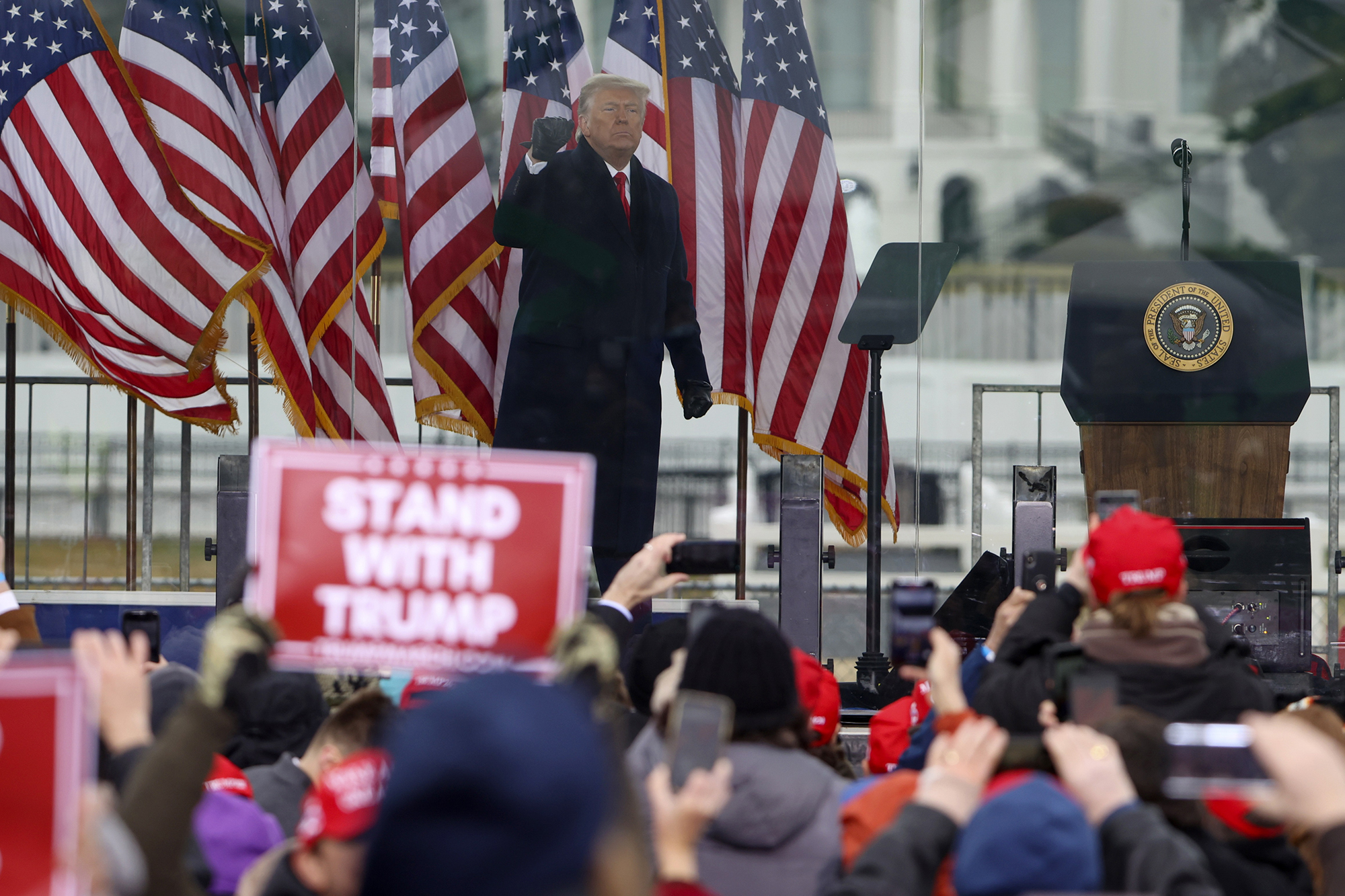 PHOTO: President Donald Trump greets the crowd at the "Stop The Steal" Rally in Washington, Jan. 06, 2021.