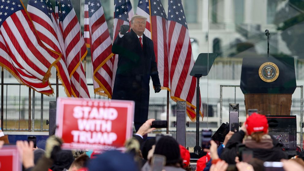 PHOTO: President Donald Trump greets the crowd at the "Stop The Steal" Rally in Washington, Jan. 06, 2021.