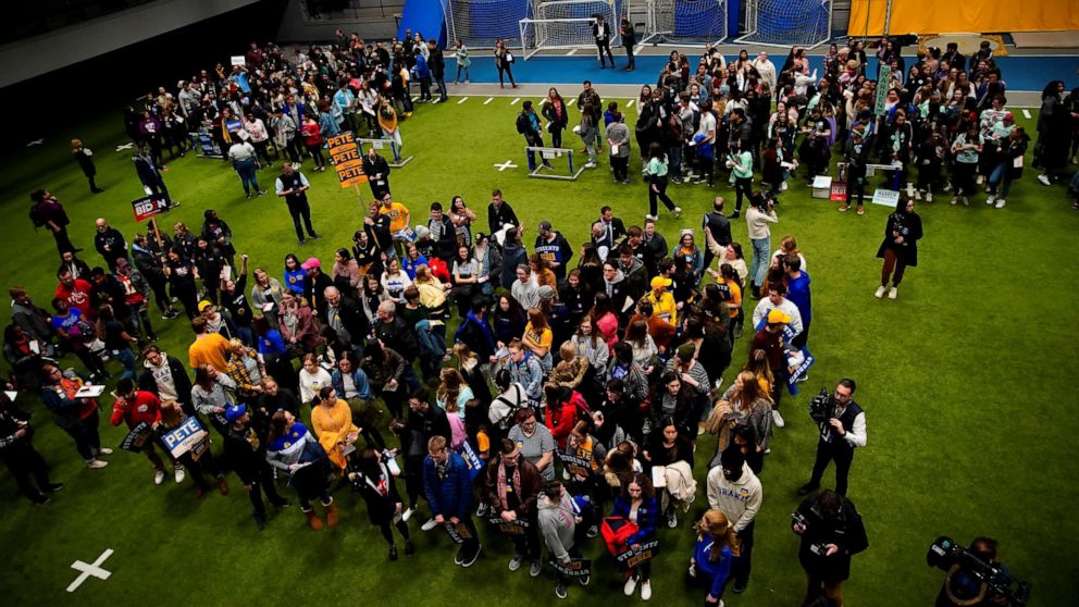 PHOTO: People take part in a Caucus at Drake University in Des Moines, Iowa, U.S., Feb. 3, 2020.